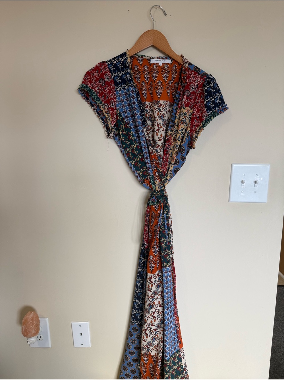Gérard Darel Swann Patchwork Print Wrap Midi Dress Size 42